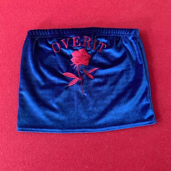 Royal Blue embroidered Velour tube top - Picture 2 of 3